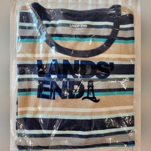 Lands' End Women's Long Sleeve Blue Multi-Striped T-Shirt XL Tall New In…